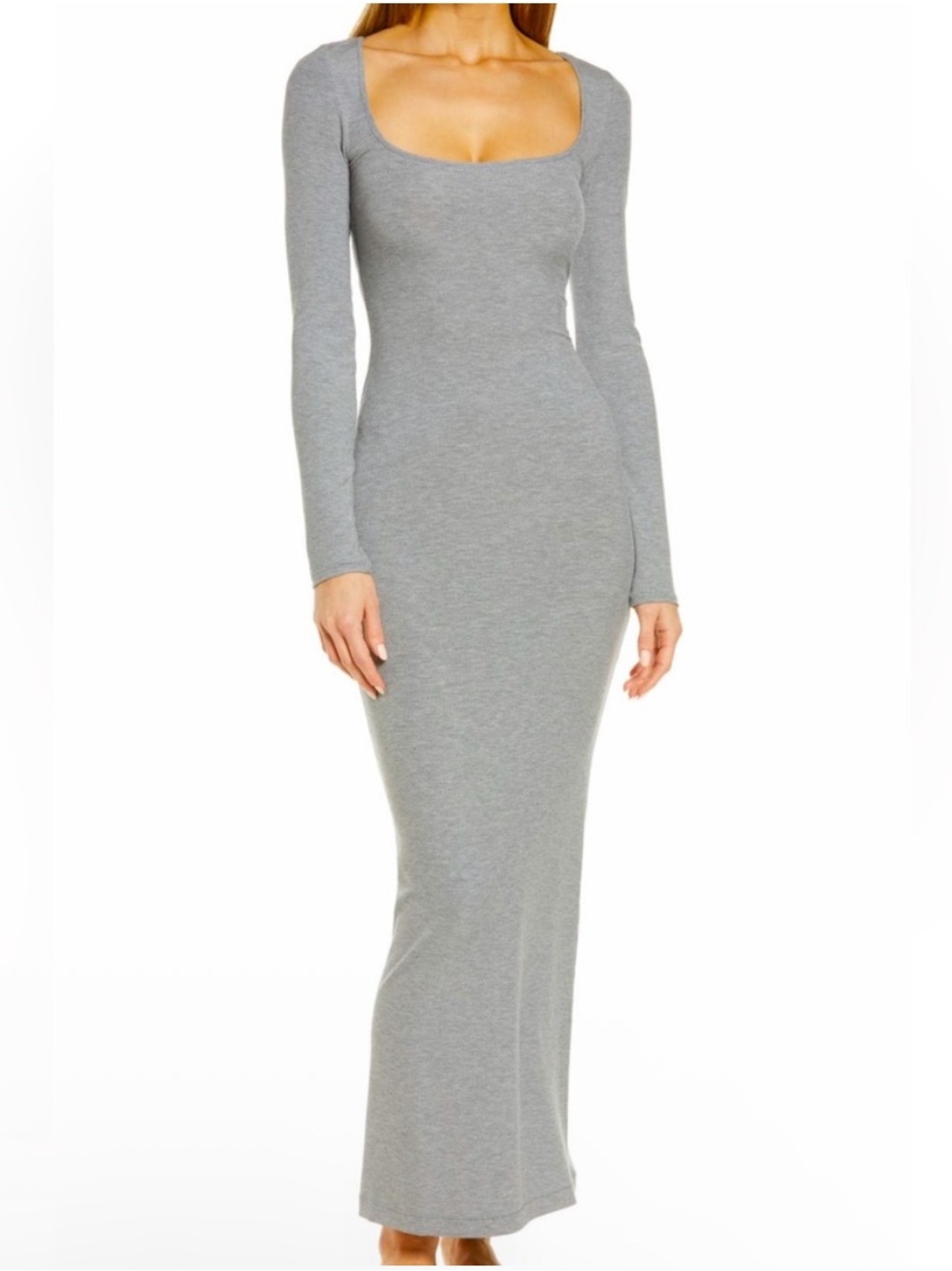 Skims Long Sleeve Scoop Neck Maxi Dress - Gray